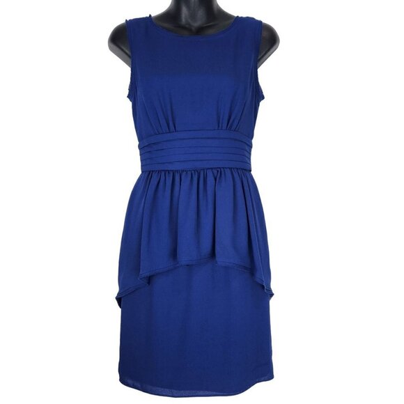 BCBGMaxAzria Rhea Sleeveless Peplum Mini Dress Size 0 Blue Depth - Picture 1 of 14